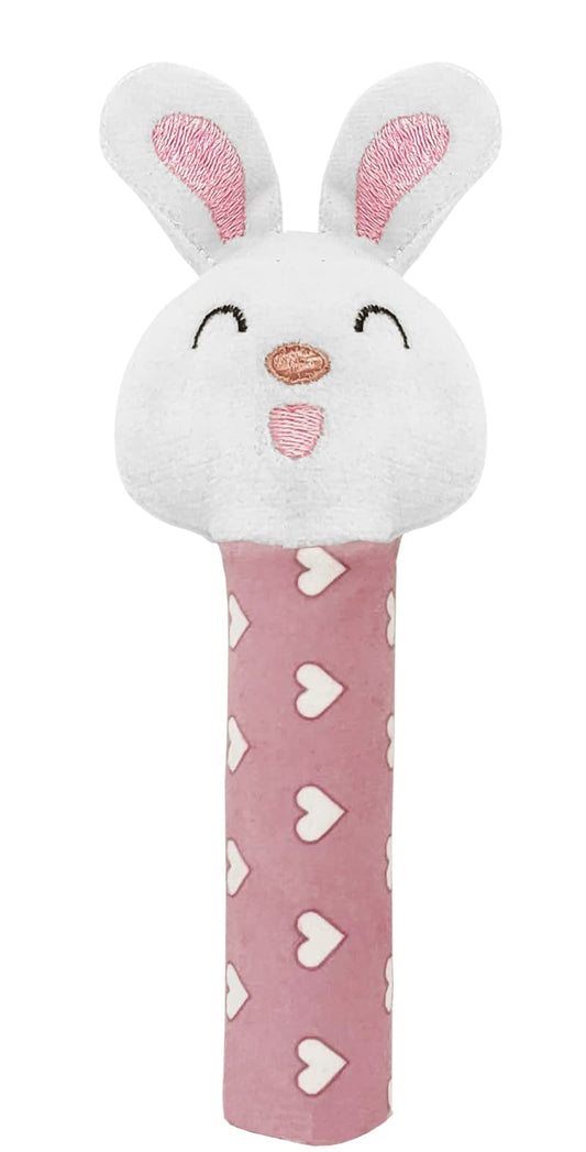 Puffino Bunny Face Rattle Plush Toy for Babies with Squeeze Handle