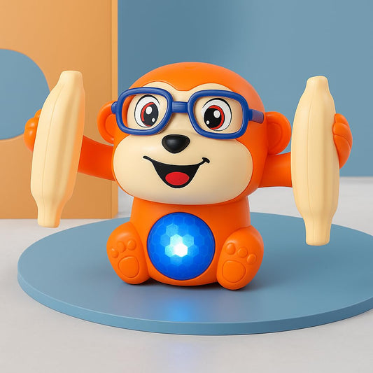 Kidsmate Dancing Monkey Toy for Kids | Tumbling, Rolling & Spinning Toy with Bright LED Lights, Sound Effects | Voice Activation with Motion Sensor | Interactive Play for Toddlers & Kids - Orange