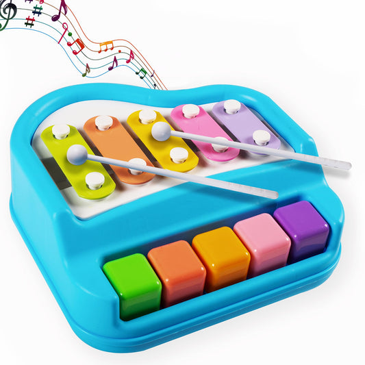 Gleemo 1503 Non-Battery 2-in-1 Mini Piano & Xylophone Toy with Colorful Keys and Mallets for Kids