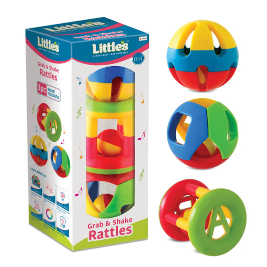 LuvlyJoy Grab & Shake Rattles | Educational Developmental Baby Toys | 3-Piece Multi-Color Infant Set