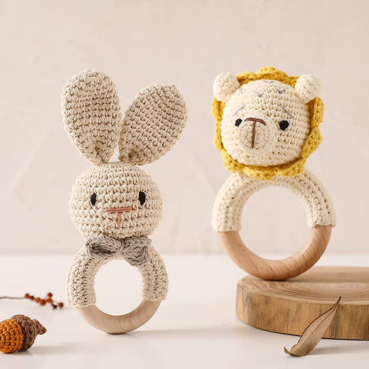 SUNNYSKIES EAST Baby Crochet Bunny Rattle & Lion Combo