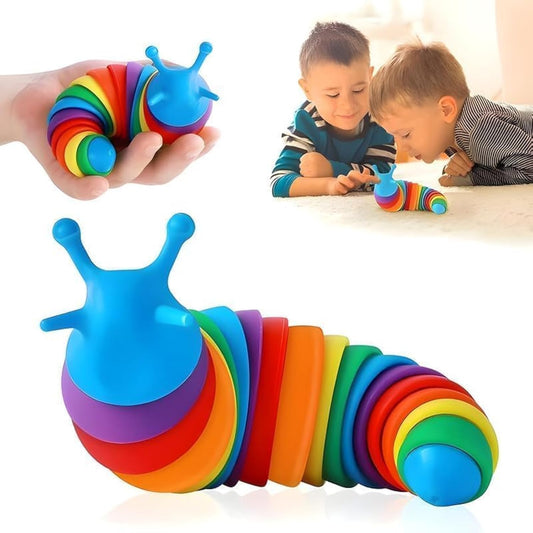 CuddleCold Kids Slug Fidget Toy, Sensory & Clicky Sound Making, Stretchable Anxiety Relief Toy (19 CM, Rainbow)